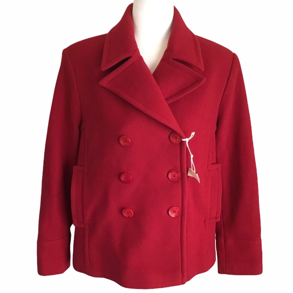 NWT Mario De Pinto Wool Pea Coat Red Large